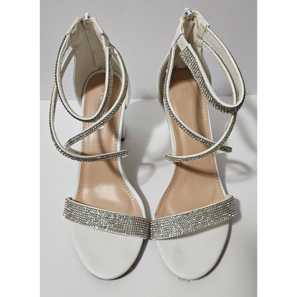 Top Moda Rosa-66 Silver Rhinestone Evening Heels Sandals Women's Size 7.5M